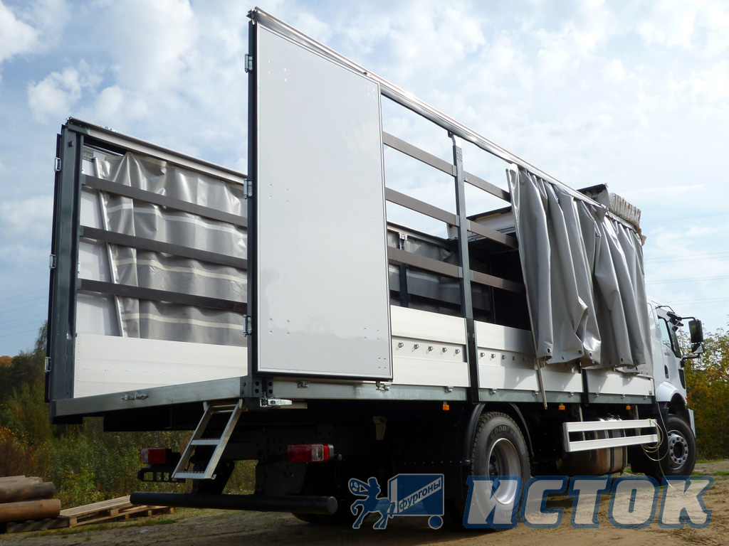 Бортовая платформа со шторным механизмом: сдвижные крыша и боковые шторы, ворота, ЖПС.
